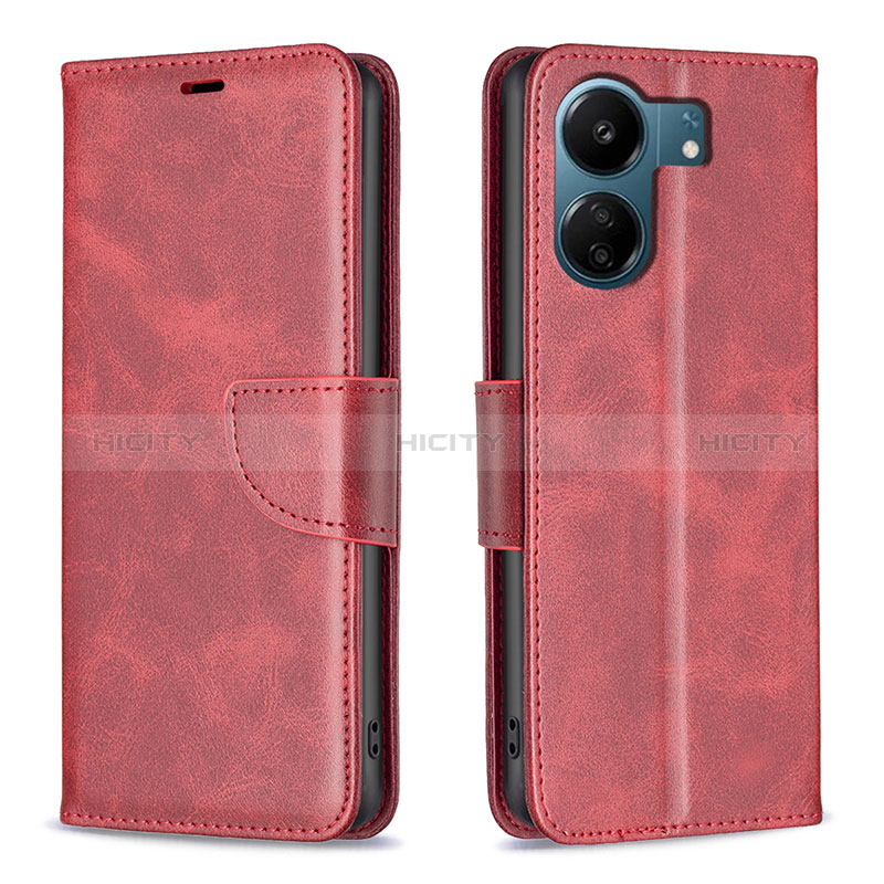 Funda de Cuero Cartera con Soporte Carcasa B04F para Xiaomi Poco C65 Rojo