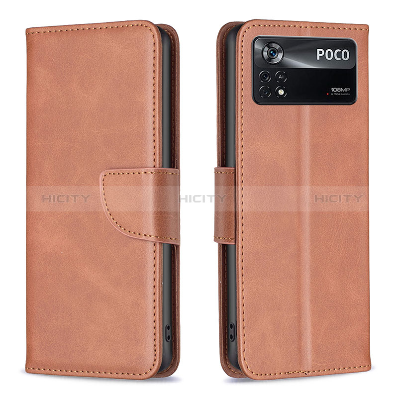 Funda de Cuero Cartera con Soporte Carcasa B04F para Xiaomi Poco X4 Pro 5G Marron