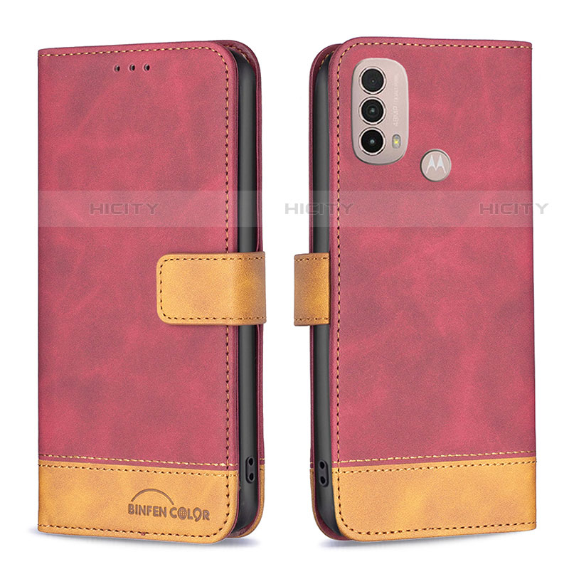 Funda de Cuero Cartera con Soporte Carcasa B05F para Motorola Moto E40 Rojo