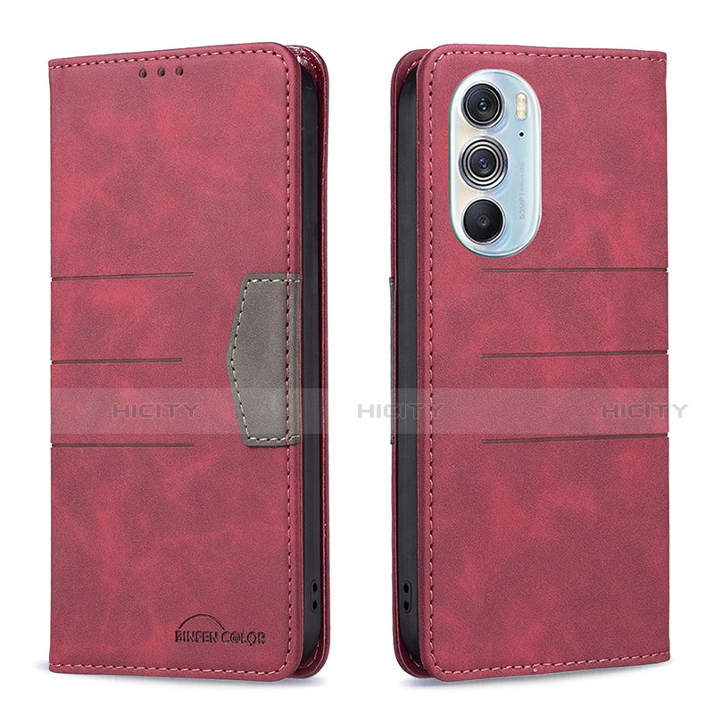 Funda de Cuero Cartera con Soporte Carcasa B05F para Motorola Moto Edge 30 Pro 5G Rojo