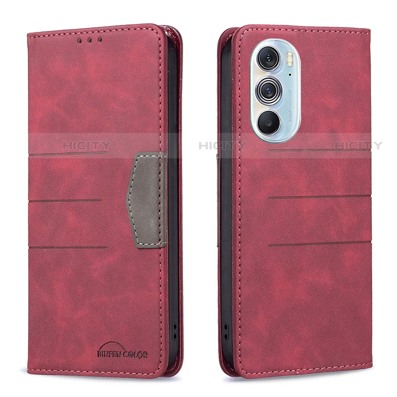 Funda de Cuero Cartera con Soporte Carcasa B05F para Motorola Moto Edge Plus (2022) 5G Rojo