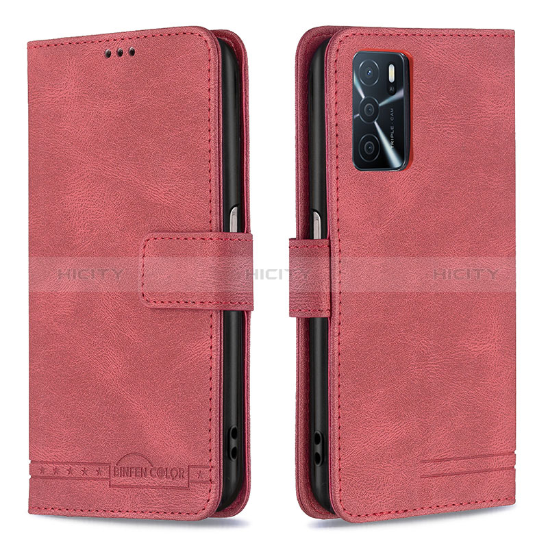 Funda de Cuero Cartera con Soporte Carcasa B05F para Oppo A16 Rojo