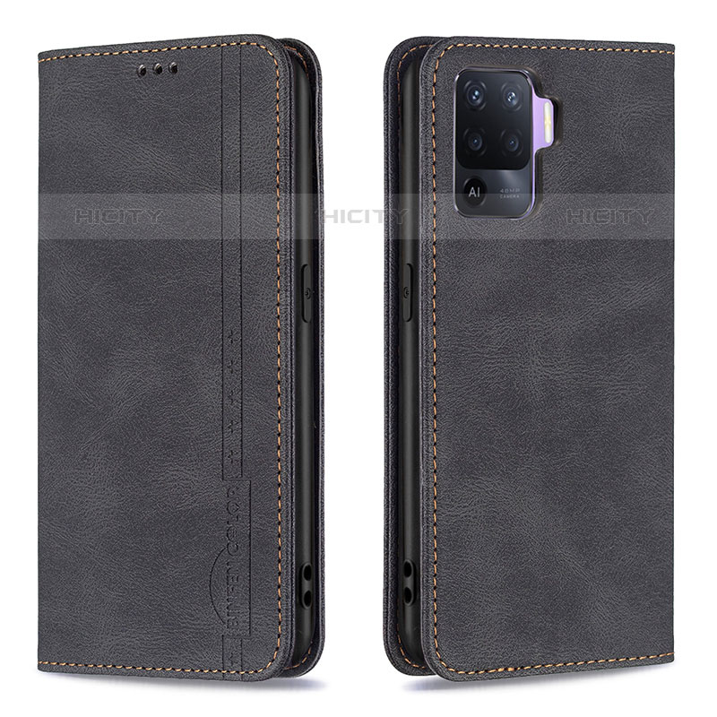 Funda de Cuero Cartera con Soporte Carcasa B05F para Oppo F19 Pro Negro