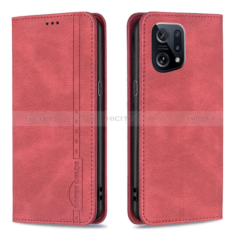 Funda de Cuero Cartera con Soporte Carcasa B05F para Oppo Find X5 5G Rojo