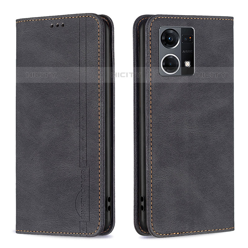 Funda de Cuero Cartera con Soporte Carcasa B05F para Oppo Reno7 4G Negro