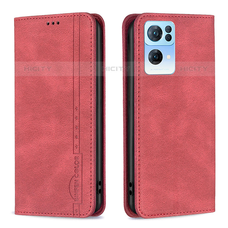 Funda de Cuero Cartera con Soporte Carcasa B05F para Oppo Reno7 Pro 5G Rojo