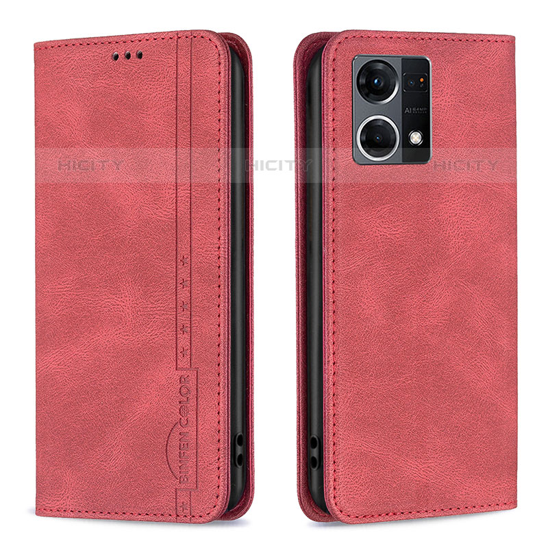 Funda de Cuero Cartera con Soporte Carcasa B05F para Oppo Reno8 4G Rojo