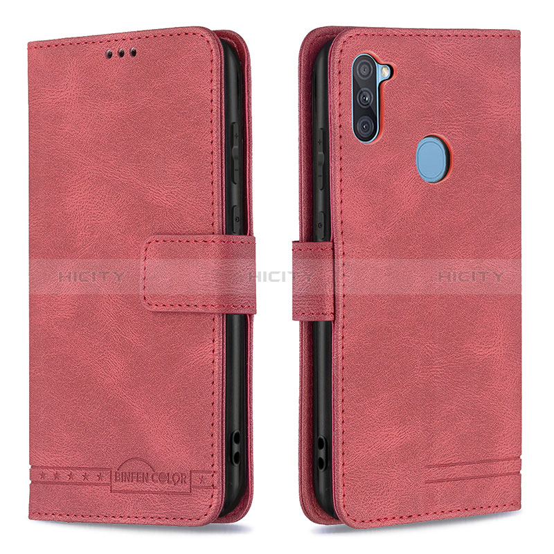 Funda de Cuero Cartera con Soporte Carcasa B05F para Samsung Galaxy A11 Rojo