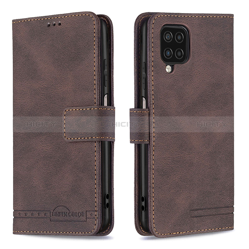 Funda de Cuero Cartera con Soporte Carcasa B05F para Samsung Galaxy A12 Marron