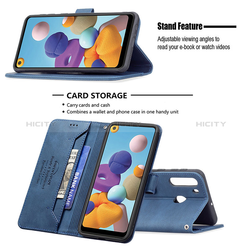 Funda de Cuero Cartera con Soporte Carcasa B05F para Samsung Galaxy A21