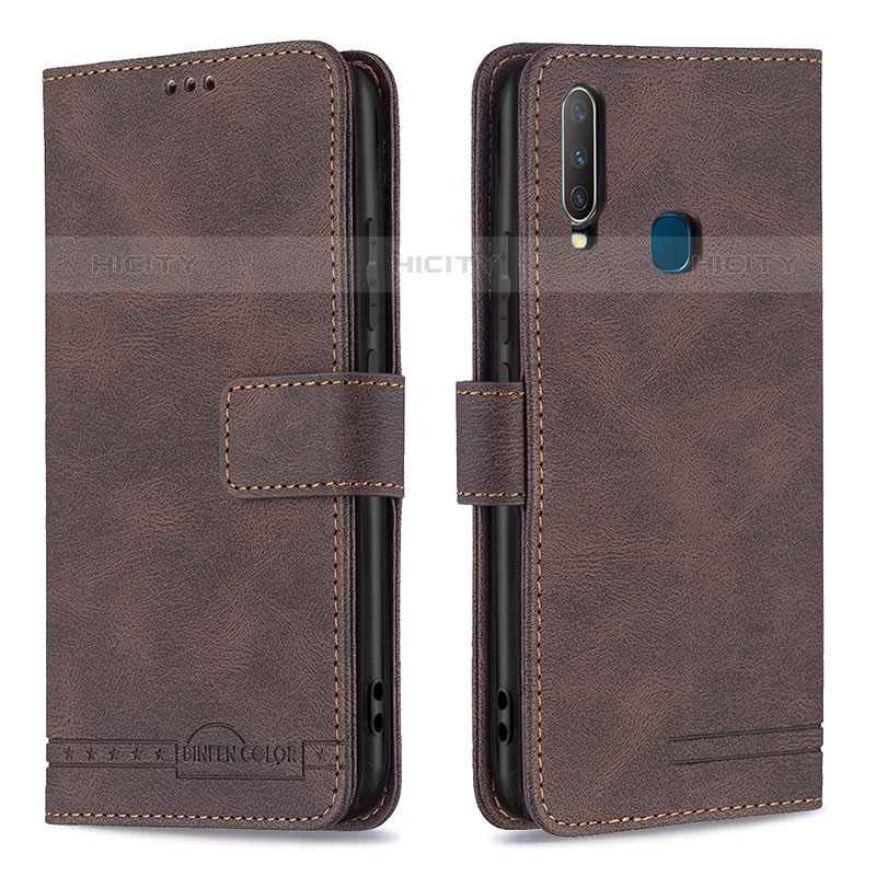 Funda de Cuero Cartera con Soporte Carcasa B05F para Vivo Y12 Marron