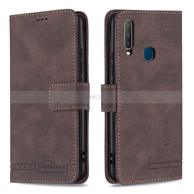 Funda de Cuero Cartera con Soporte Carcasa B05F para Vivo Y3s Marron