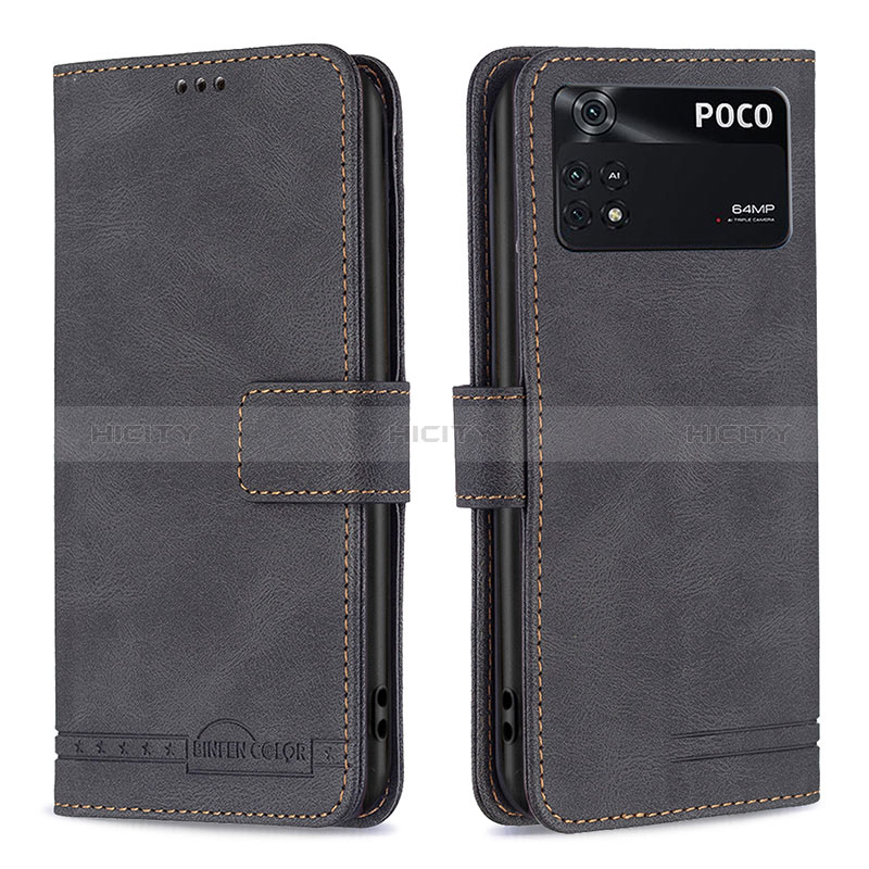 Funda de Cuero Cartera con Soporte Carcasa B05F para Xiaomi Poco M4 Pro 4G Negro