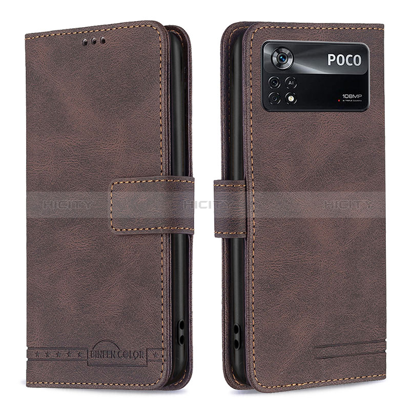 Funda de Cuero Cartera con Soporte Carcasa B05F para Xiaomi Poco X4 Pro 5G Marron