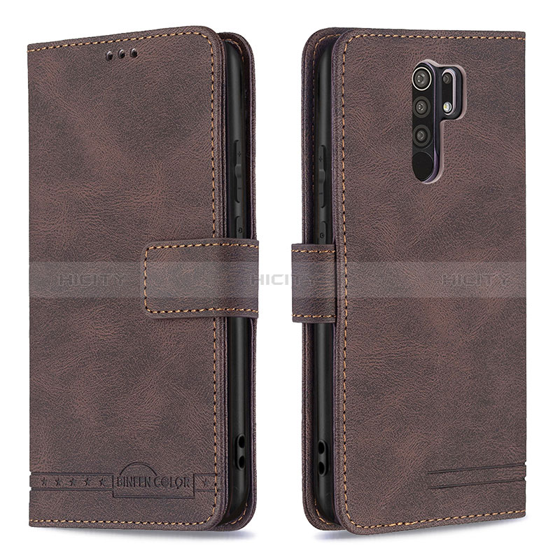 Funda de Cuero Cartera con Soporte Carcasa B05F para Xiaomi Redmi 9 Prime India Marron