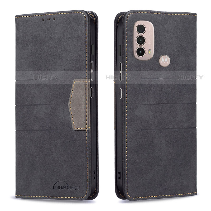 Funda de Cuero Cartera con Soporte Carcasa B06F para Motorola Moto E30 Negro