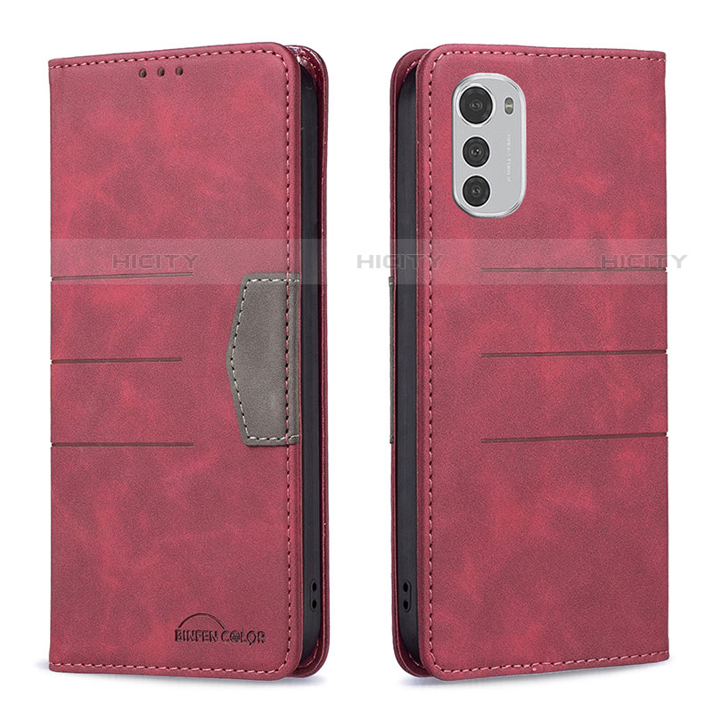 Funda de Cuero Cartera con Soporte Carcasa B06F para Motorola Moto E32 Rojo