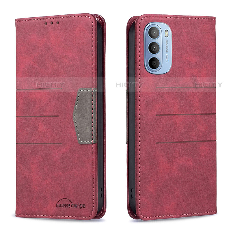 Funda de Cuero Cartera con Soporte Carcasa B06F para Motorola Moto G31 Rojo