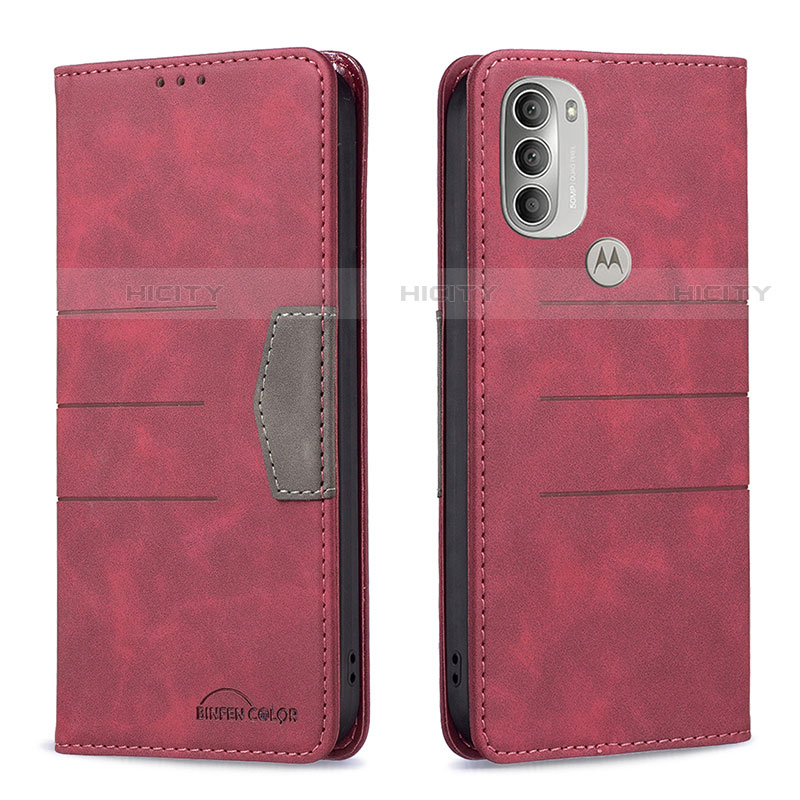 Funda de Cuero Cartera con Soporte Carcasa B06F para Motorola Moto G51 5G Rojo