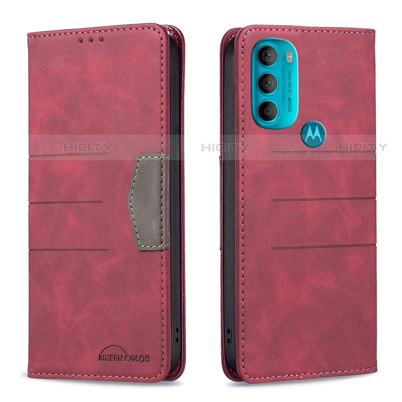 Funda de Cuero Cartera con Soporte Carcasa B06F para Motorola Moto G71 5G Rojo