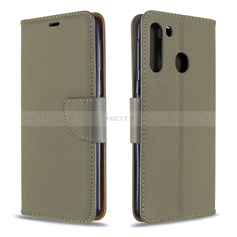 Funda de Cuero Cartera con Soporte Carcasa B06F para Samsung Galaxy A21 Gris