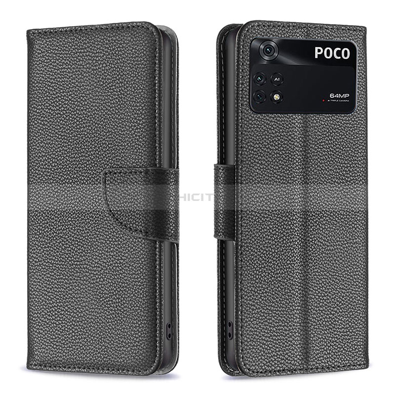 Funda de Cuero Cartera con Soporte Carcasa B06F para Xiaomi Poco M4 Pro 4G Negro