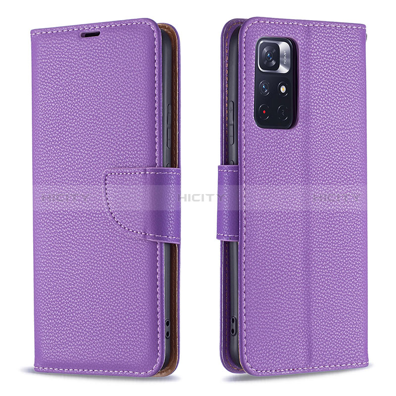 Funda de Cuero Cartera con Soporte Carcasa B06F para Xiaomi Poco M4 Pro 5G Morado