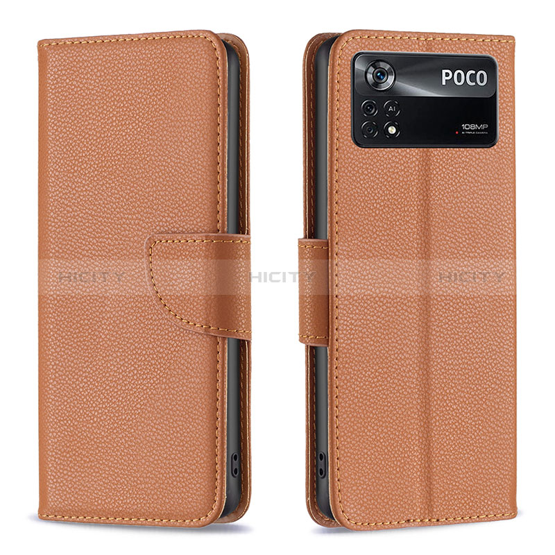 Funda de Cuero Cartera con Soporte Carcasa B06F para Xiaomi Poco X4 Pro 5G Marron