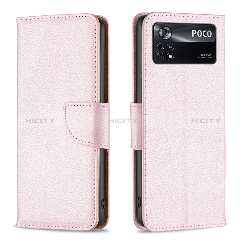 Funda de Cuero Cartera con Soporte Carcasa B06F para Xiaomi Poco X4 Pro 5G Oro Rosa