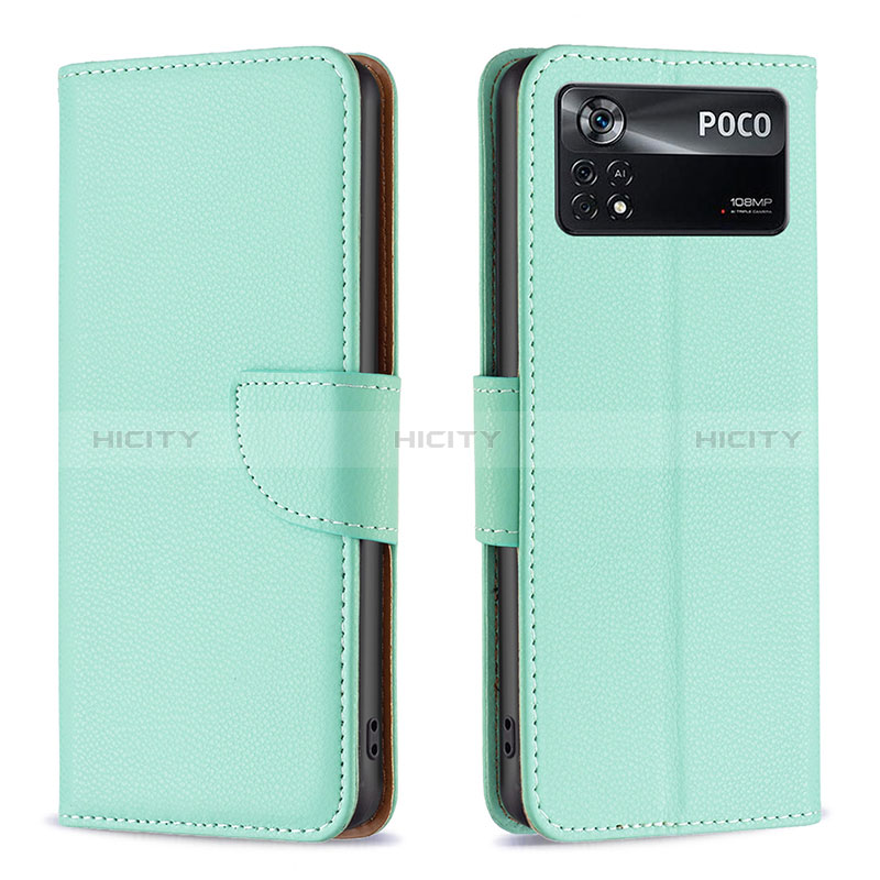 Funda de Cuero Cartera con Soporte Carcasa B06F para Xiaomi Poco X4 Pro 5G Verde