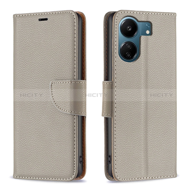 Funda de Cuero Cartera con Soporte Carcasa B06F para Xiaomi Redmi 13C Gris