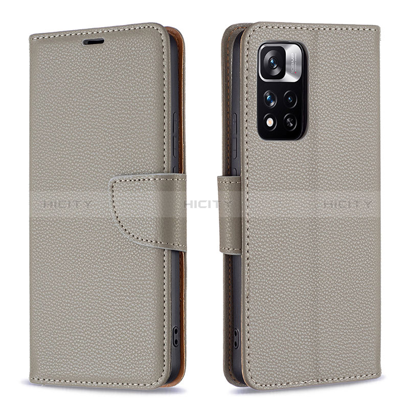 Funda de Cuero Cartera con Soporte Carcasa B06F para Xiaomi Redmi Note 11 Pro+ Plus 5G Gris