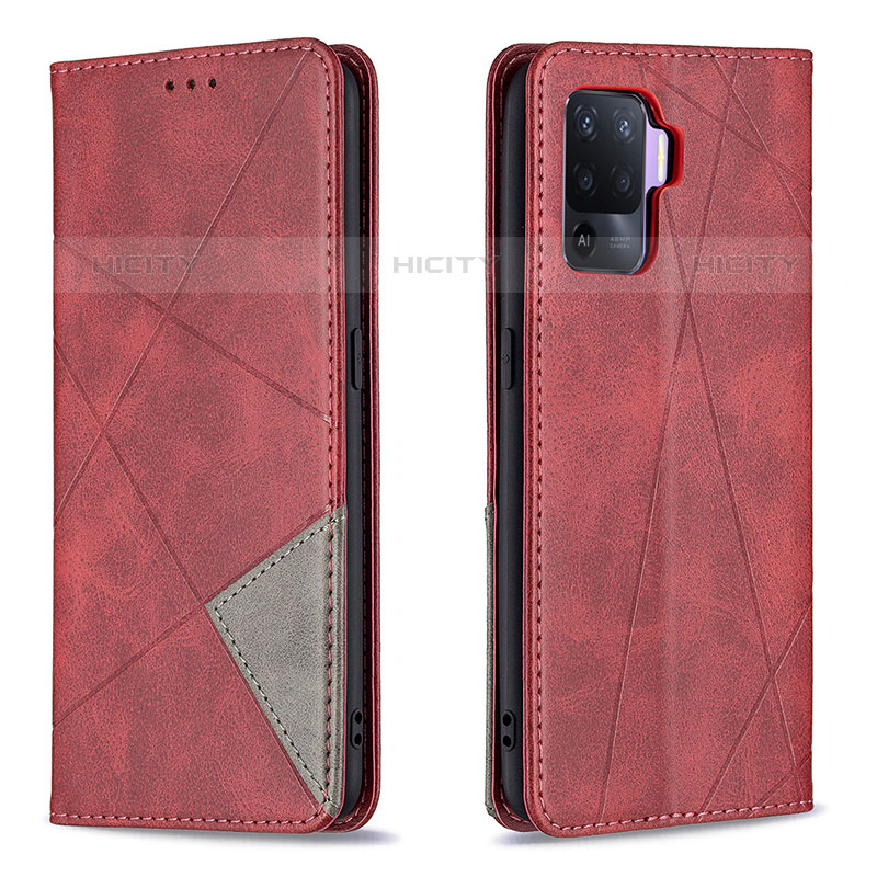 Funda de Cuero Cartera con Soporte Carcasa B07F para Oppo F19 Pro Rojo