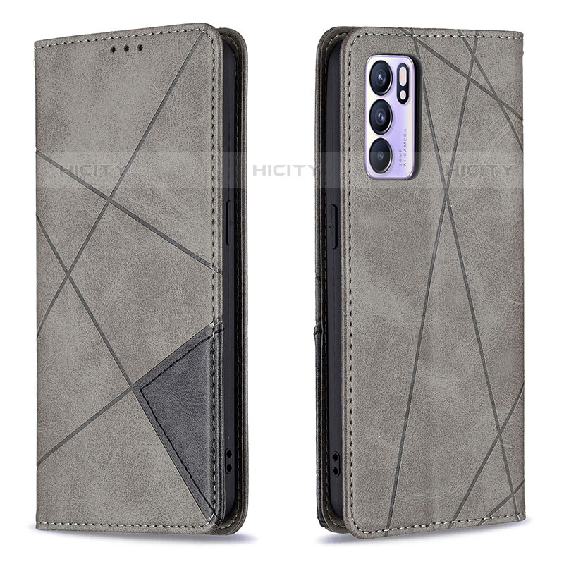 Funda de Cuero Cartera con Soporte Carcasa B07F para Oppo Reno6 5G Gris