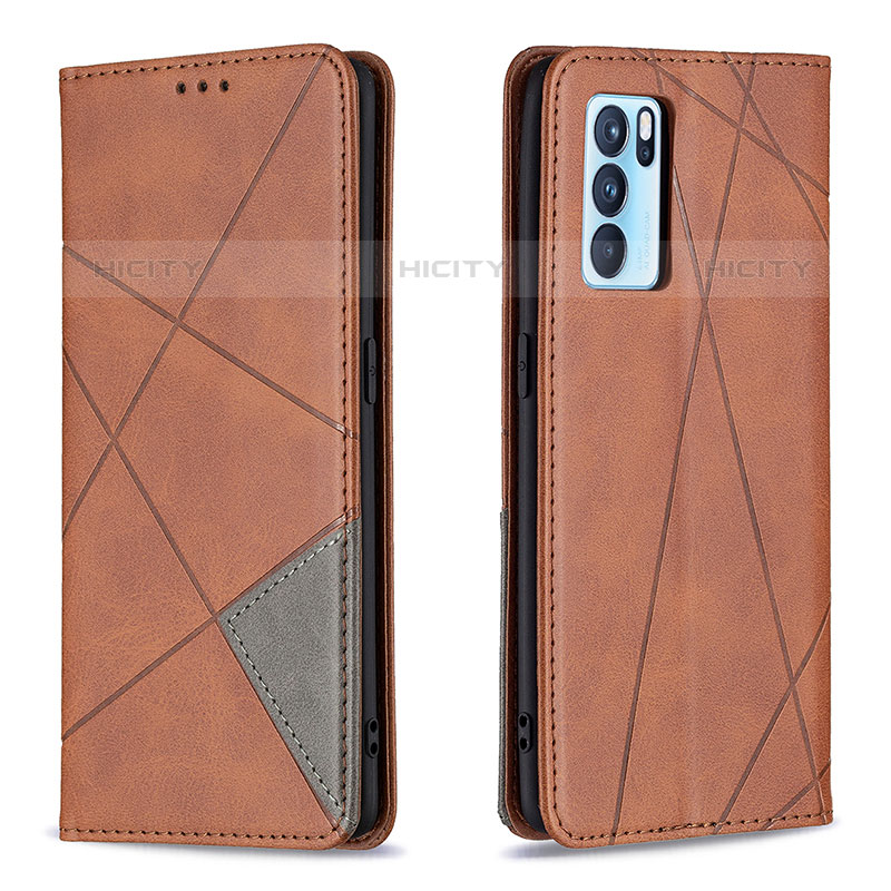 Funda de Cuero Cartera con Soporte Carcasa B07F para Oppo Reno6 Pro 5G India Marron