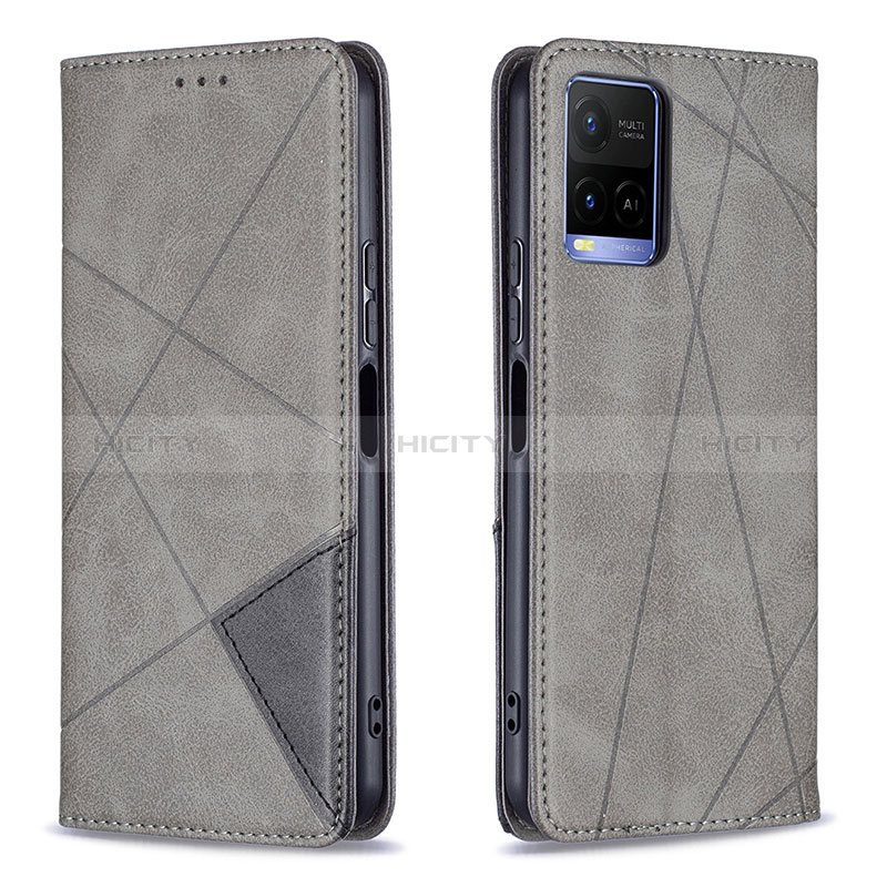 Funda de Cuero Cartera con Soporte Carcasa B07F para Vivo Y21G Gris