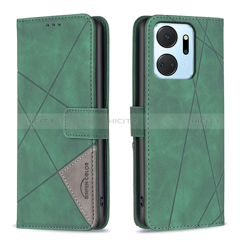 Funda de Cuero Cartera con Soporte Carcasa B08F para Huawei Honor X7a Verde