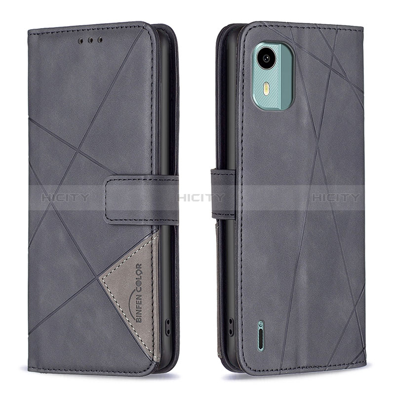 Funda de Cuero Cartera con Soporte Carcasa B08F para Nokia C12 Negro