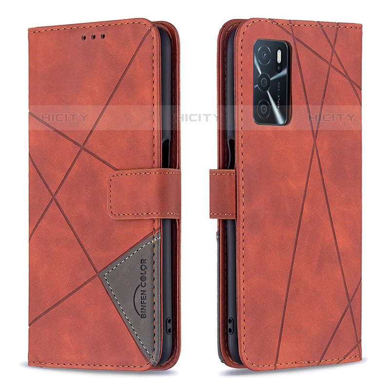 Funda de Cuero Cartera con Soporte Carcasa B08F para Oppo A16s Naranja