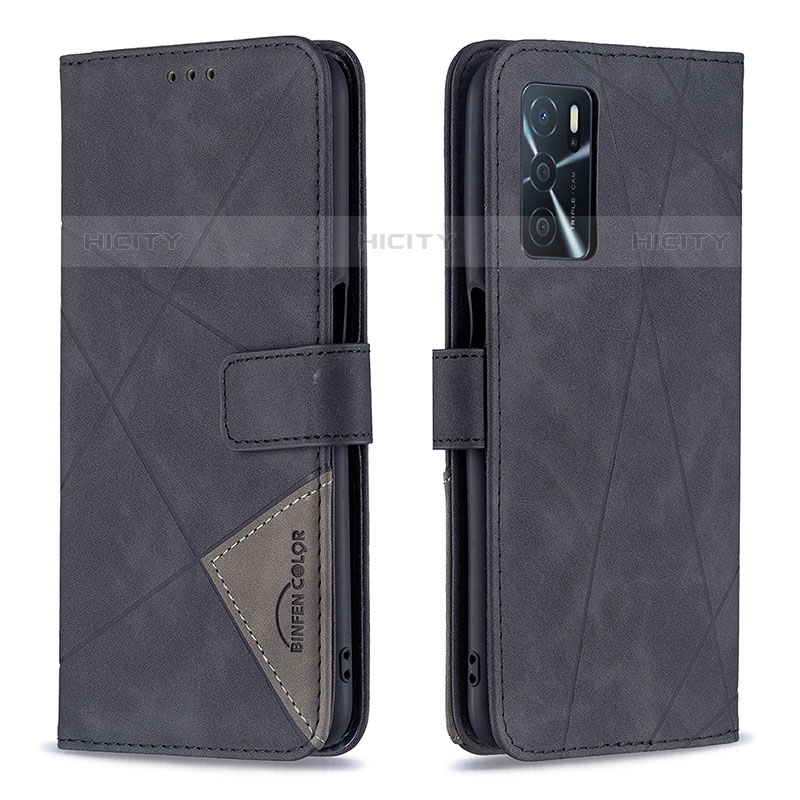 Funda de Cuero Cartera con Soporte Carcasa B08F para Oppo A16s Negro