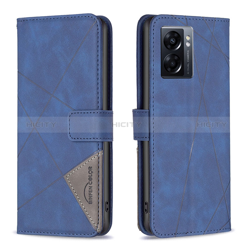 Funda de Cuero Cartera con Soporte Carcasa B08F para Oppo A56S 5G Azul