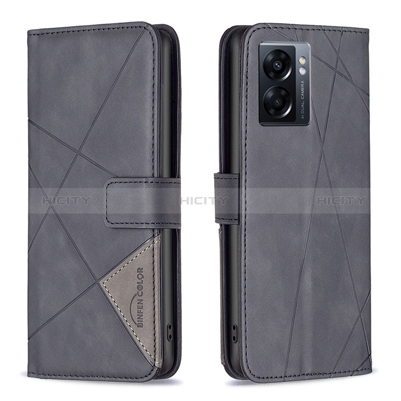 Funda de Cuero Cartera con Soporte Carcasa B08F para Oppo A56S 5G Negro