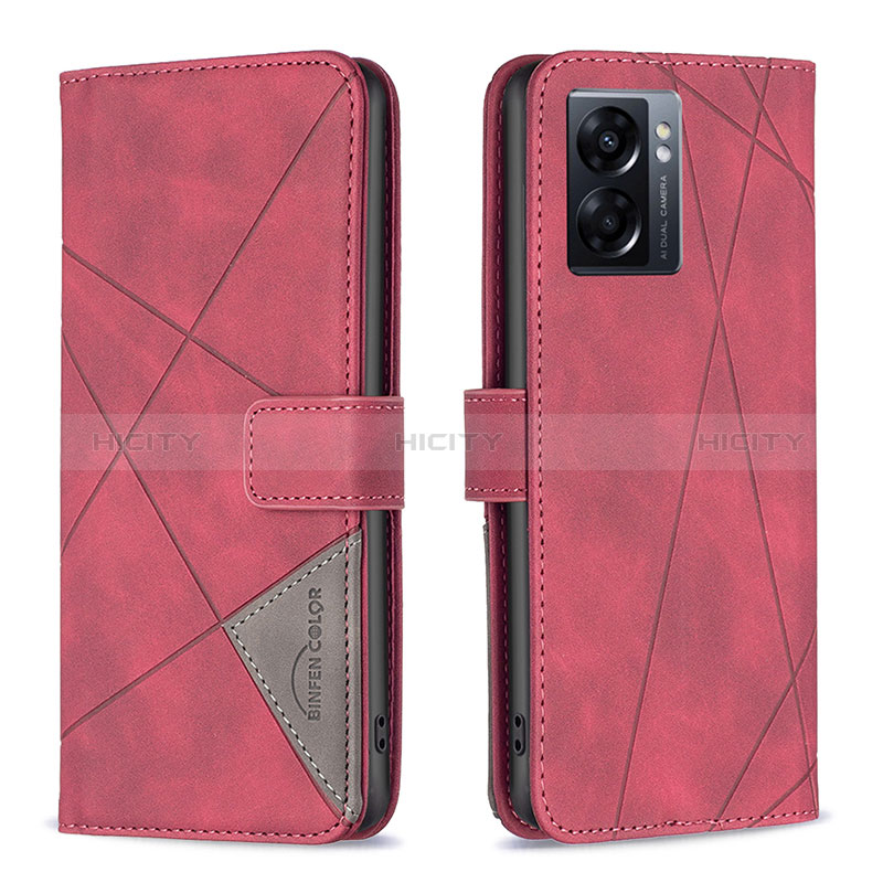 Funda de Cuero Cartera con Soporte Carcasa B08F para Oppo A56S 5G Rojo