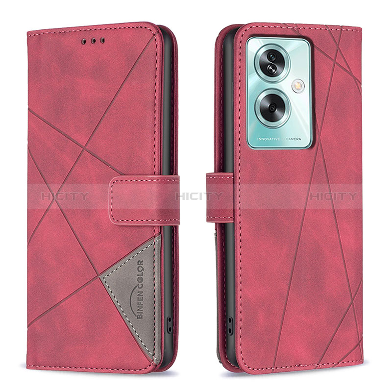 Funda de Cuero Cartera con Soporte Carcasa B08F para Oppo A79 5G Rojo