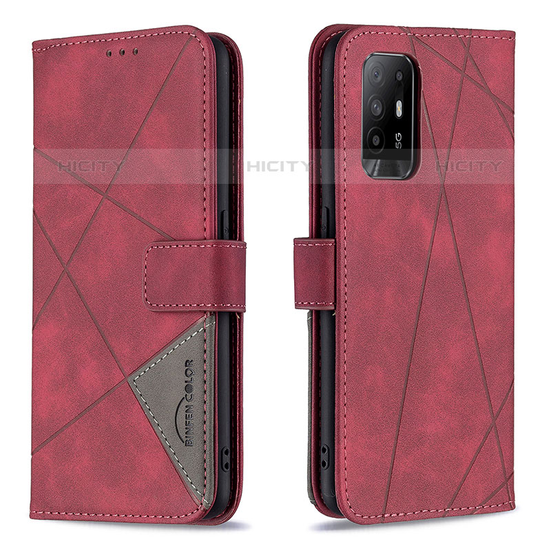 Funda de Cuero Cartera con Soporte Carcasa B08F para Oppo A95 5G Rojo