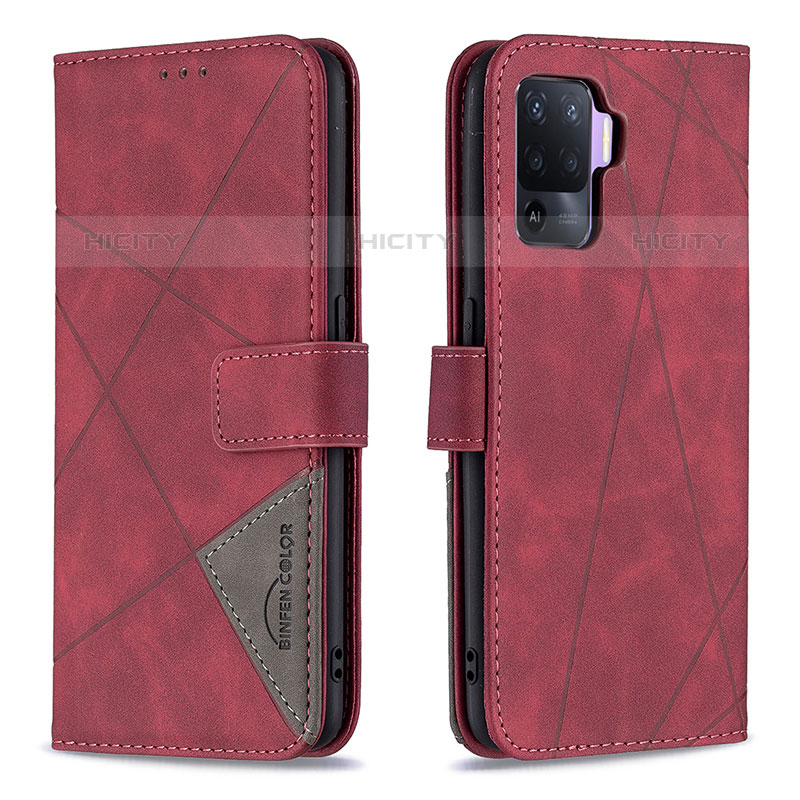 Funda de Cuero Cartera con Soporte Carcasa B08F para Oppo F19 Pro Rojo