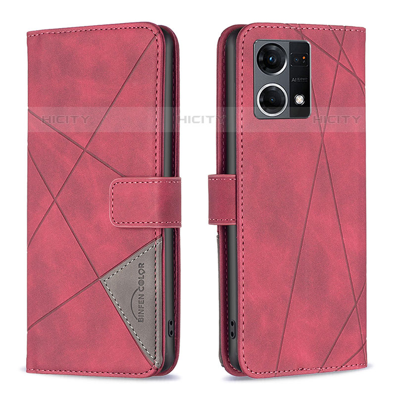 Funda de Cuero Cartera con Soporte Carcasa B08F para Oppo F21 Pro 4G Rojo