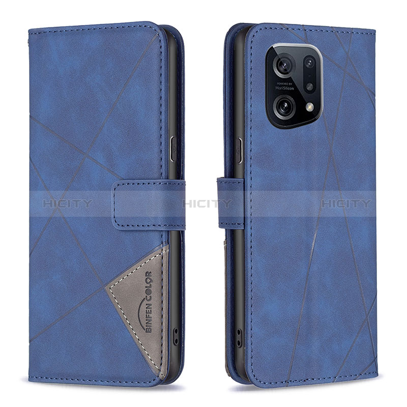 Funda de Cuero Cartera con Soporte Carcasa B08F para Oppo Find X5 5G Azul