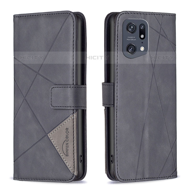 Funda de Cuero Cartera con Soporte Carcasa B08F para Oppo Find X5 Pro 5G Negro