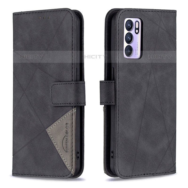 Funda de Cuero Cartera con Soporte Carcasa B08F para Oppo Reno6 5G Negro